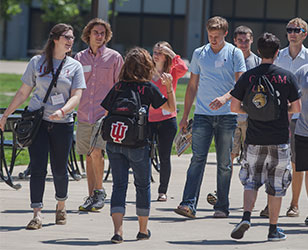 A photo of students walking at orientation.